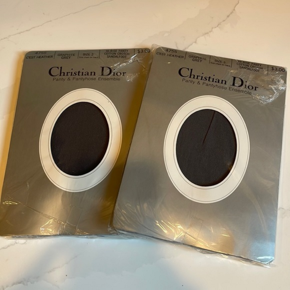 Christian Dior‎ New Vtg Pantyhose Hosiery Lot 2 packs Size 3 Graphite Grey